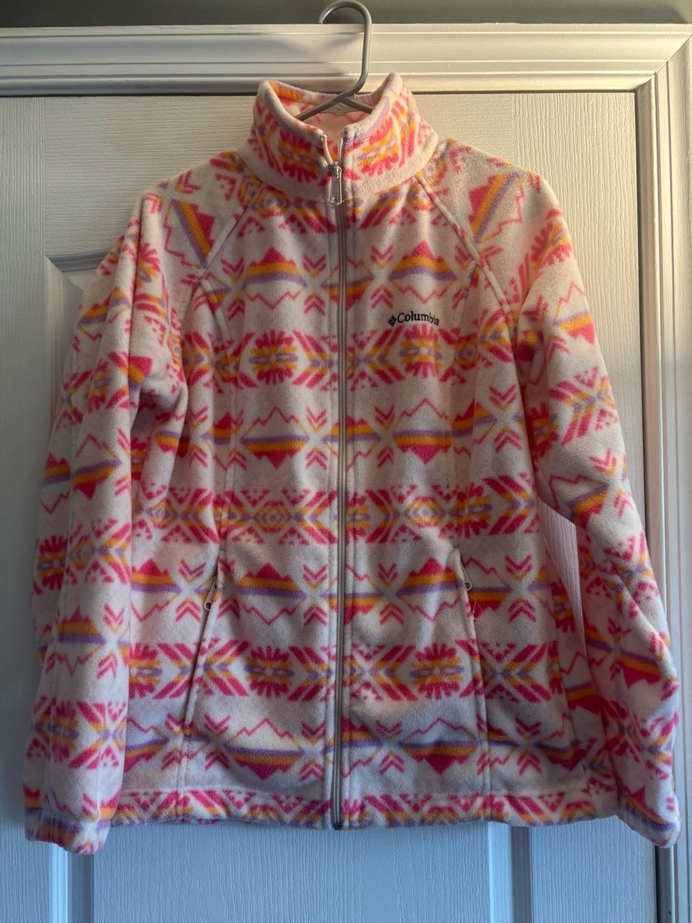 Columbia Cream Pink Yellow Patterned Fleece Jacket